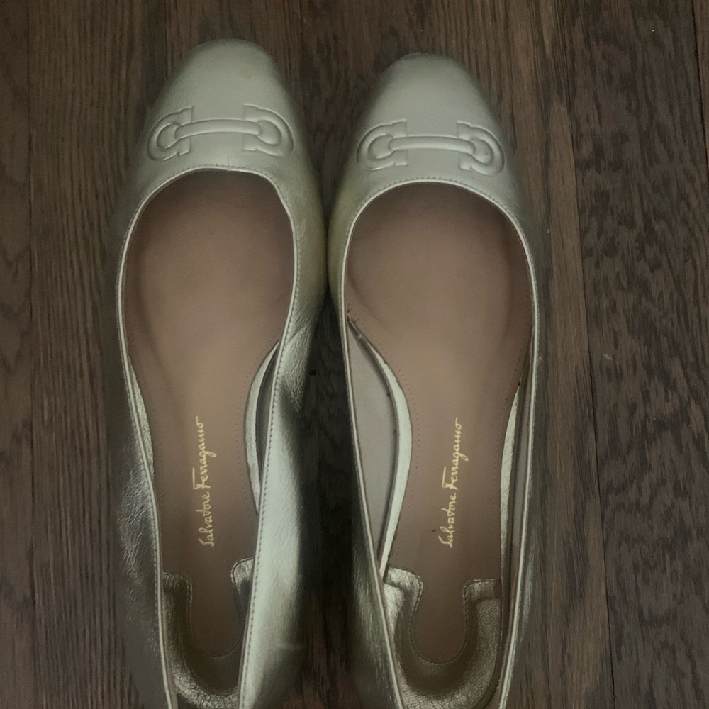 Gold Ferragamo Flats - Size 8